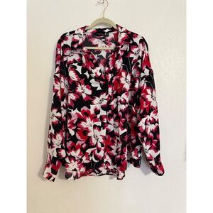 Rafaella XXL Floral Print Long Sleeve‎ Button Down Blouse Top